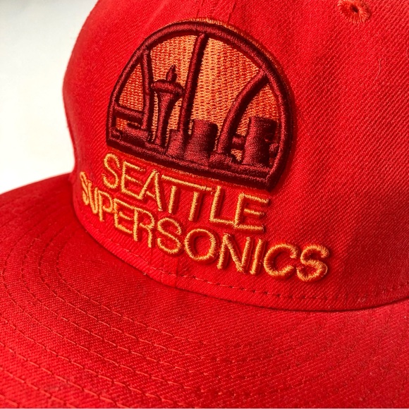 Seattle Sonics Red Fitted New Era 59Fifty Hardwood Classics NBA Hat 7 1/8 - Picture 10 of 15